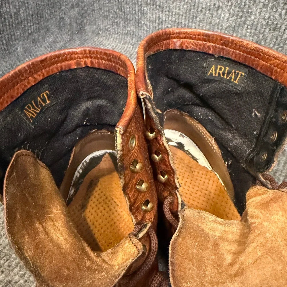 Ariat Heritage Lacer Boots Men 10D Brown Leather Kiltie Western Rodeo Workwear